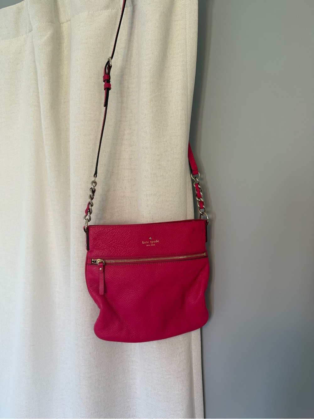 kate spade Hot Pink Pebbled Leather Chain-Accent Crossbody